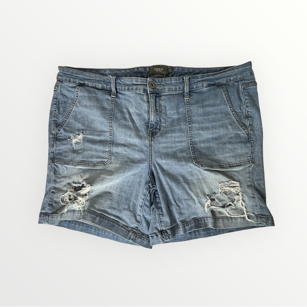 Torrid Distressed Womens Plus 22 Blue Denim Shorts Pockets Stretch‎